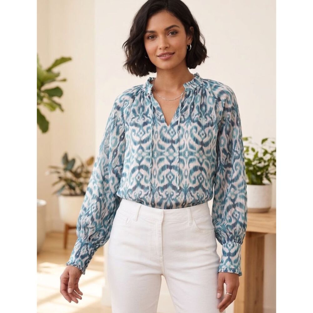 New Greylin Speak Softly Tie Neck Long Sleeve Blouse Women's Size Small